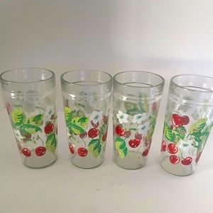 Retro Cherry 70s Cherries Pink Blossoms Anchor Hocking Vintage Jelly Jar glasses